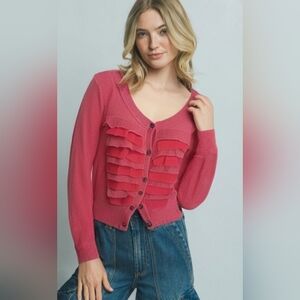 Abercrombie & Fitch Pink Layered Ruffle Cardigan